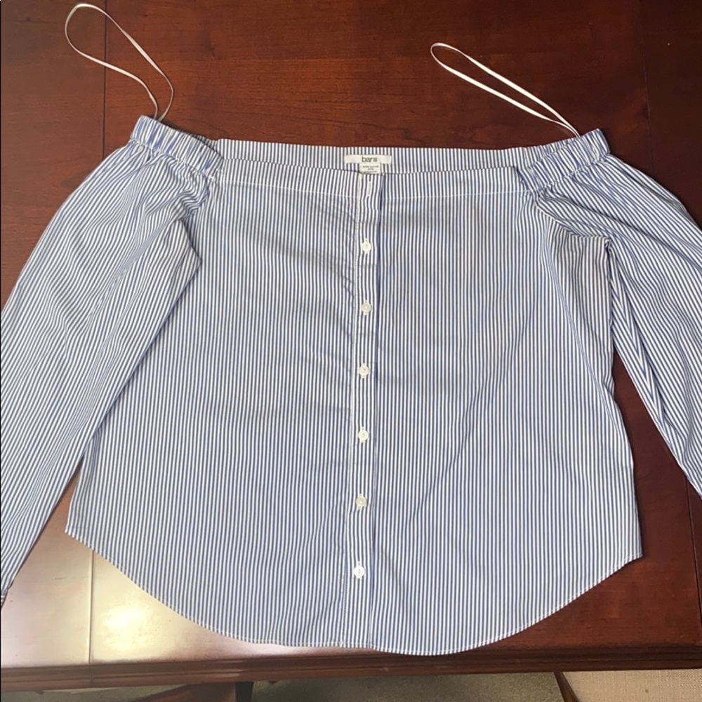 Long sleeve off the shoulder fake button up